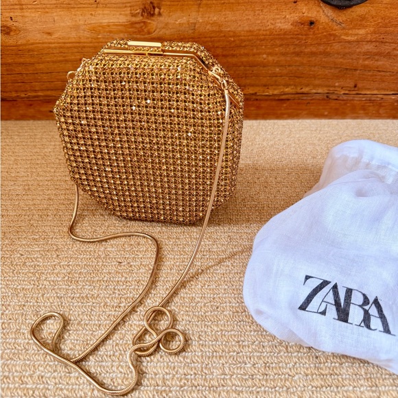 Zara Handbags - ZARA NWOT Gold Crystal Evening Clutch Bag - Elegant Women’s Crossbody